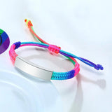 Kids Rainbow Bracelet Engraved ECG Footprint Stainless Steel Gift