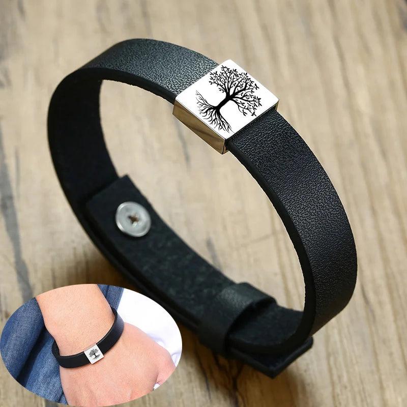 Customizable Men Women Tree of Life Leather Bracelet