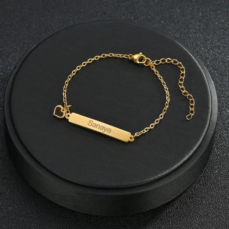 Personalized Engraving Heart Nameplate Bracelet Stainless Steel