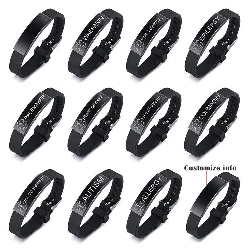 Silicone Medical Alert ID Bracelet for Women Kids Engrave Disease Name Emergency