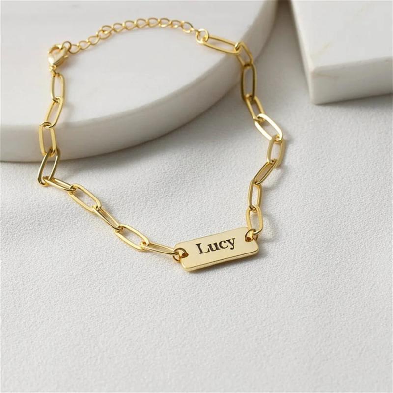 Rose Stainless Steel Clip Chain Bracelet Name Necklace