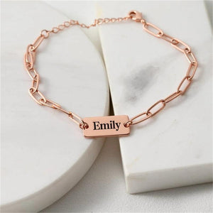 Rose Stainless Steel Clip Chain Bracelet Name Necklace