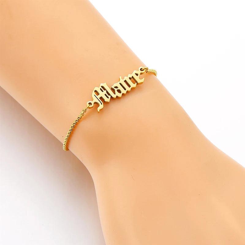 Personalized Name Bracelet Old English Letter Adjustable Chain