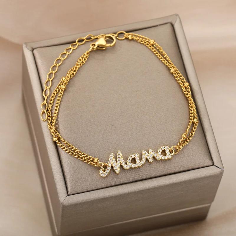 Double Layer Rhinestone Name Bracelet Mama Hand Chain Jewelry