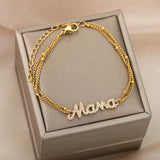 Double Layer Rhinestone Name Bracelet Mama Hand Chain Jewelry