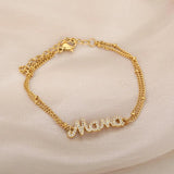 Double Layer Rhinestone Name Bracelet Mama Hand Chain Jewelry