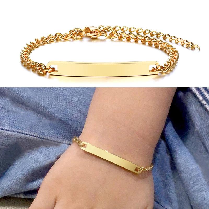 Personalized Kids Baby Chain Bracelet Stainless Steel Silver Engrave Name