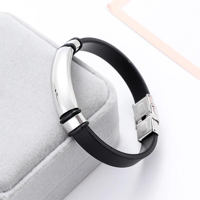 Custom Name Date Stainless Steel Rubber Bracelet