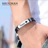 Custom Name Date Stainless Steel Rubber Bracelet