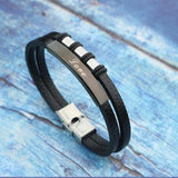 Men's Leather Bracelet with 3 Beads, Personalized Engraved Name and Date