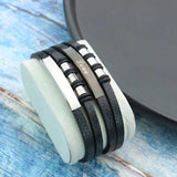Men's Leather Bracelet with 3 Beads, Personalized Engraved Name and Date