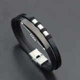 Men's Leather Bracelet with 3 Beads, Personalized Engraved Name and Date