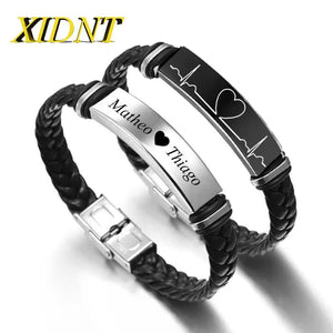 XIDNT Punk Personality Leather Bracelet Men's Stainless Steel Wristband