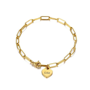 Heart Pendant Engraved Bracelet Stainless Steel ID Letters Couple Jewelry