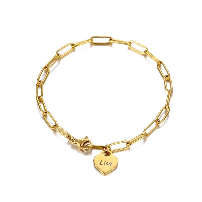 Heart Pendant Engraved Bracelet Stainless Steel ID Letters Couple Jewelry