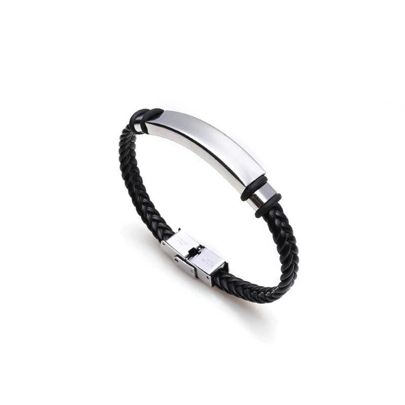 SHOUMAN Personalized Leather Bracelet Engraved Name Date Logo