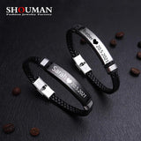 SHOUMAN Personalized Leather Bracelet Engraved Name Date Logo
