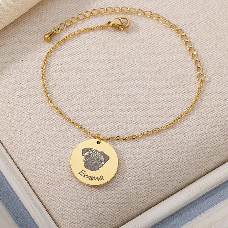 Pet Photo Name Bracelet for Women Stainless Steel Portrait Bracelets