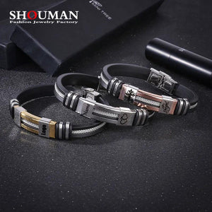 SHOUMAN Personalized Men's Punk Steel Bracelet with Baby Name Cross