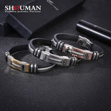 SHOUMAN Personalized Men's Punk Steel Bracelet with Baby Name Cross