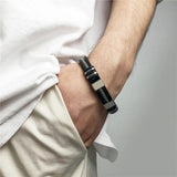 SHOUMAN Personalized Men's Punk Steel Bracelet with Baby Name Cross