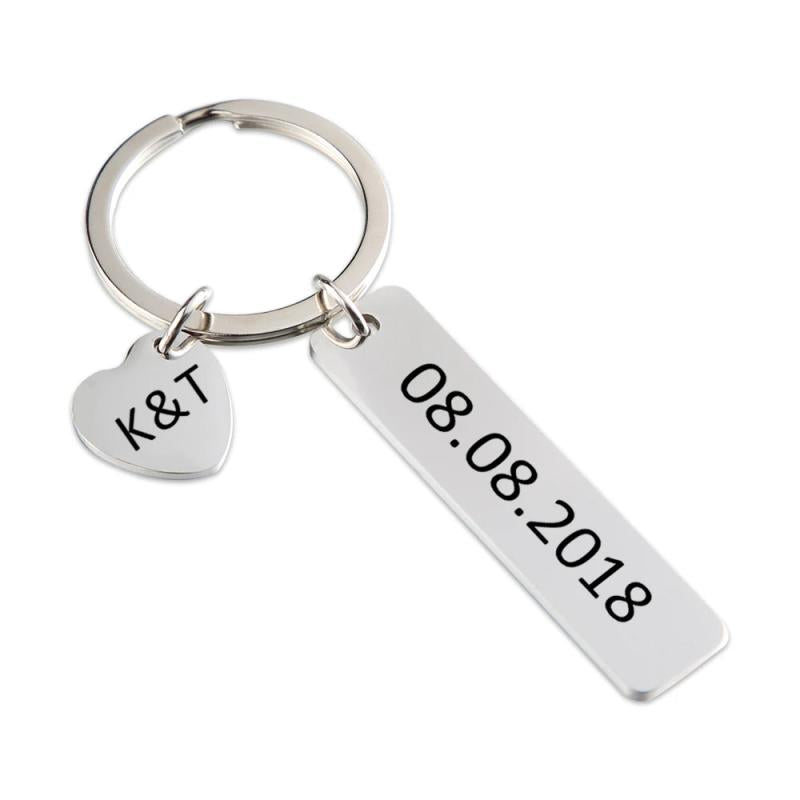 Couples Date Heart Charm Keychain