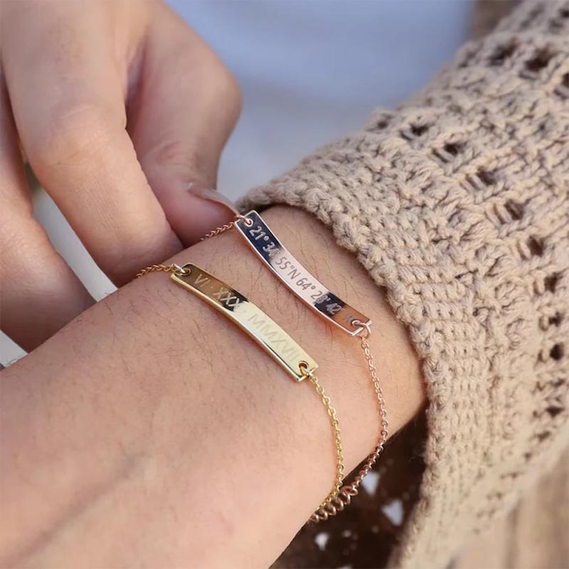 Engrave Name Lady Personalized Bracelet Stainless Steel Charm Bangle Gift