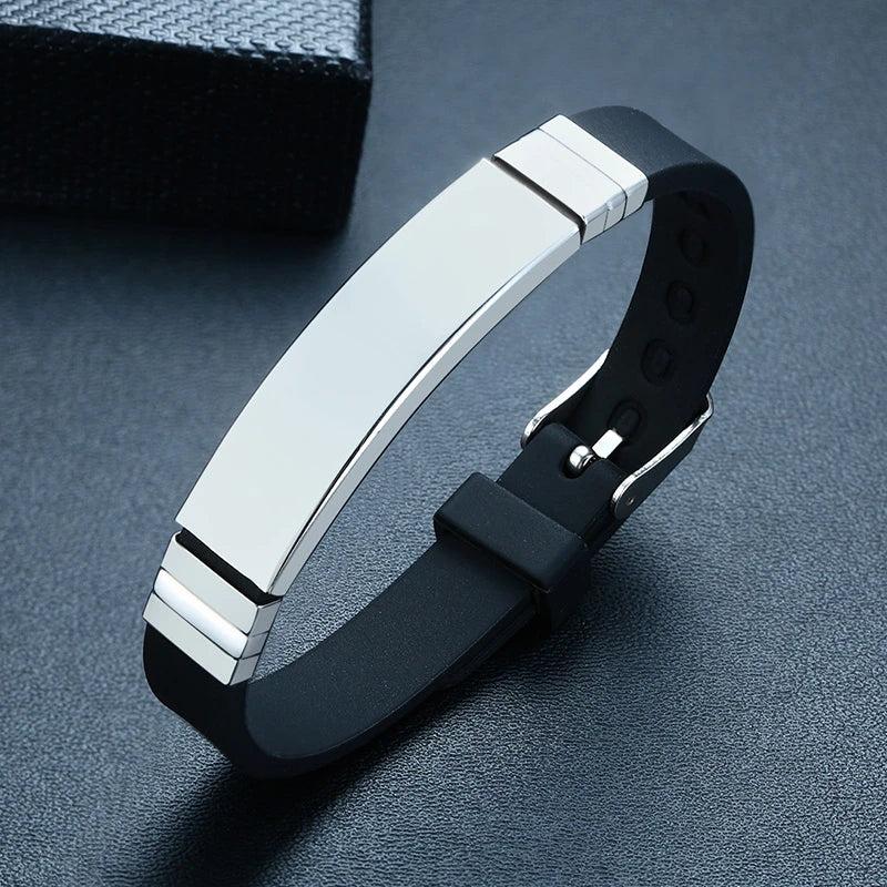 Engraved Silicone Bracelet Stainless Steel Bangle