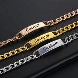 Engraved Name Bracelet Stainless Steel Personalized Cuban Chain Bangle