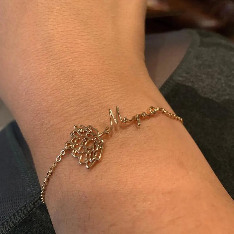 VishowCo Birth Flower Name Bracelet Personalized for Women