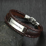 Engraved Mens Bracelet Multi-Layer Leather Brown