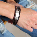 Engraved Mens Bracelet Multi-Layer Leather Brown