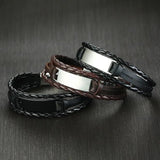 Engraved Mens Bracelet Multi-Layer Leather Brown