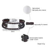 Engraved Mens Bracelet Multi-Layer Leather Brown