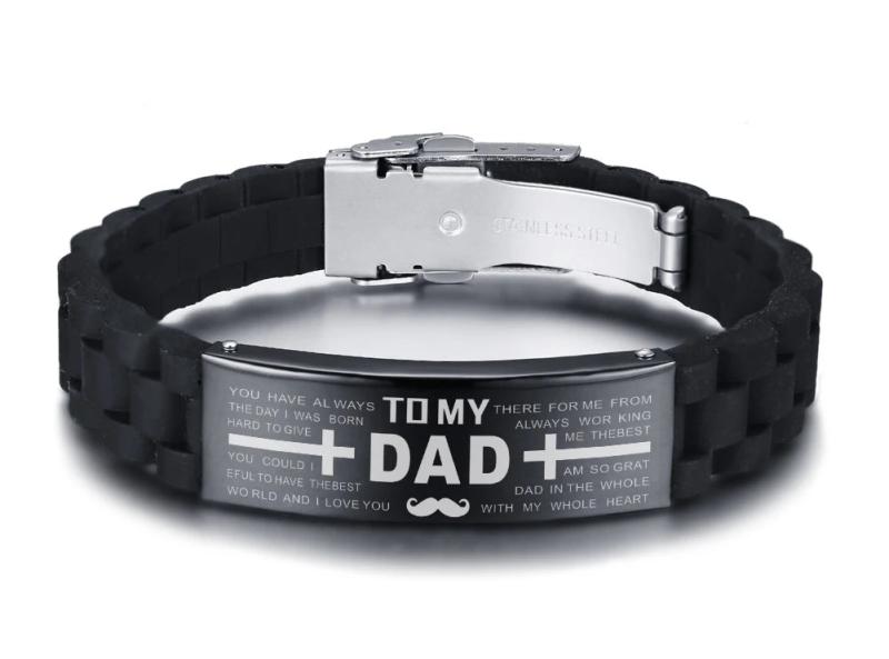 Engrave Silicone Bracelets Punk Stainless Steel Wristband Jewelry For Dad Son
