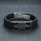 Engrave Silicone Bracelets Punk Stainless Steel Wristband Jewelry For Dad Son