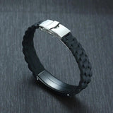 Engrave Silicone Bracelets Punk Stainless Steel Wristband Jewelry For Dad Son
