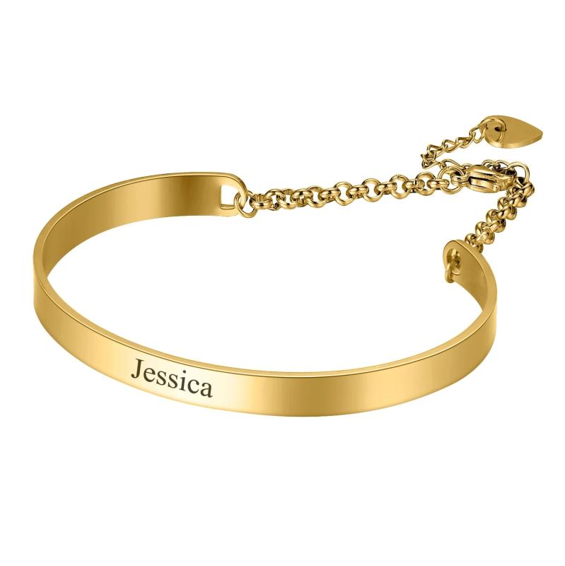 Personalized Stainless Steel Heart Charm Bangle for Mom