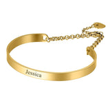 Personalized Stainless Steel Heart Charm Bangle for Mom
