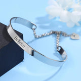 Personalized Stainless Steel Heart Charm Bangle for Mom