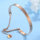 Personalized Stainless Steel Heart Charm Bangle for Mom