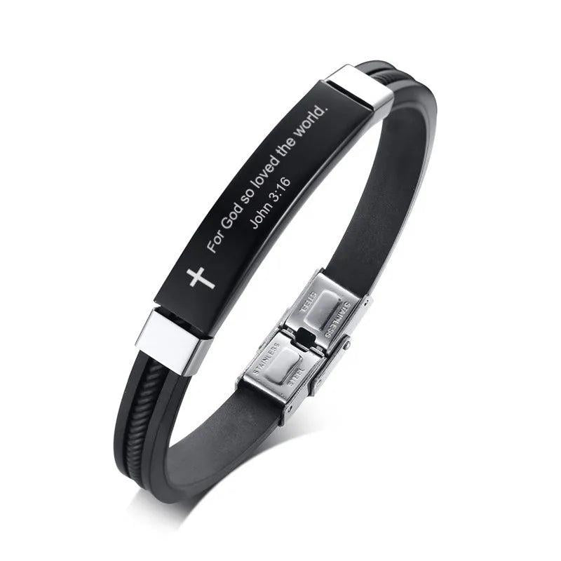 Men's Engraved Cross Silicone Bracelet Sports Bangle