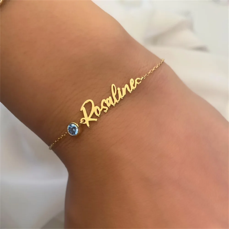 Personalized Birthstone Bracelet Stainless Steel Chain Family Gift for Mom