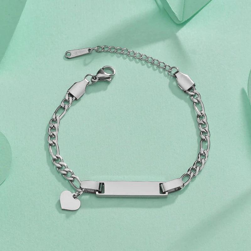 Personalized Baby Name ID Bar Bracelet Stainless Steel Silver Bangle