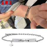 Personalized Baby Name ID Bar Bracelet Stainless Steel Silver Bangle