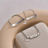 Personalized Baby Name ID Bar Bracelet Stainless Steel Silver Bangle