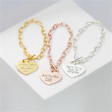 316L Silver Heart Shaped Carved Chain Bracelet Name Jewelry