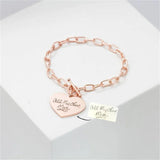 316L Silver Heart Shaped Carved Chain Bracelet Name Jewelry