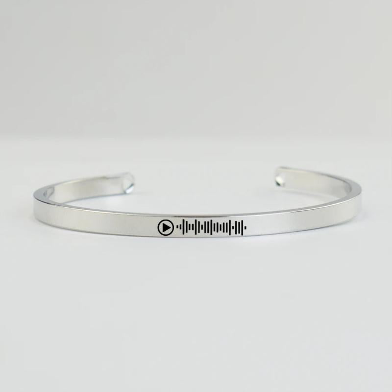 Personalized Music Code Bracelet Engraved Cuff Bangle Gift