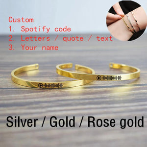 Personalized Music Code Bracelet Engraved Cuff Bangle Gift